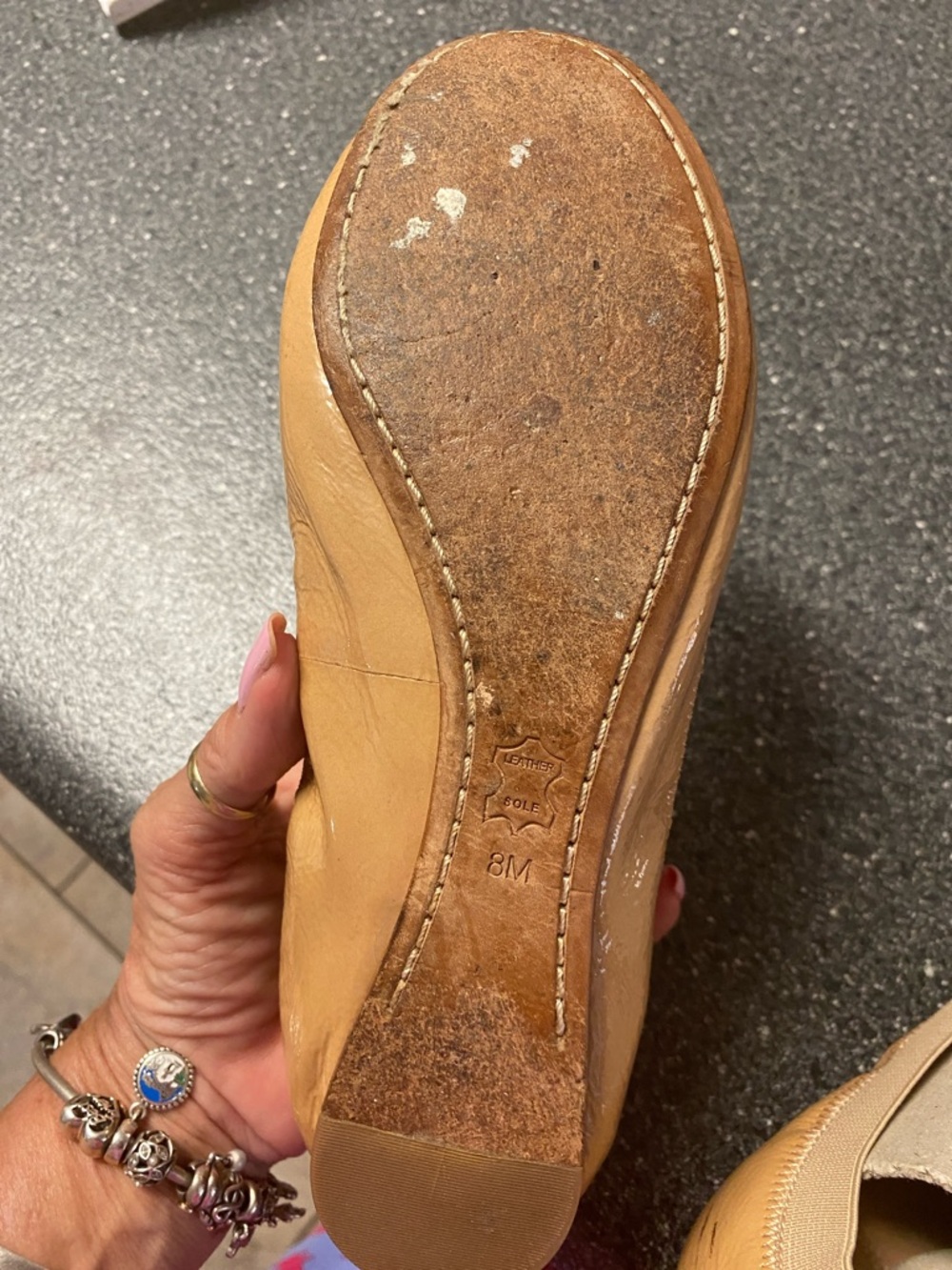 Tory Burch Caroline Tan Patent Leather Logo Ballet Flats - Picture 8 of 11